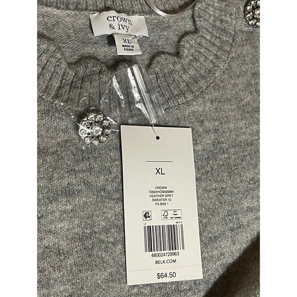 Crown & Ivy Petite XL Button Shoulder Crew Neck Sweater new with tags - Picture 4 of 10